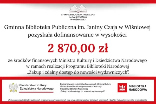 Biblioteka w Wiśniowej wzbogaci księgozbiór dzięki dotacji ministerialnej