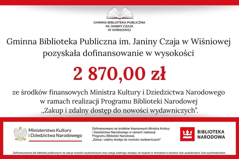 Biblioteka w Wiśniowej wzbogaci księgozbiór dzięki dotacji ministerialnej