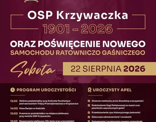 Jubileusz 125-lecia OSP Krzywaczka: jutro msza, apel i zabawa taneczna