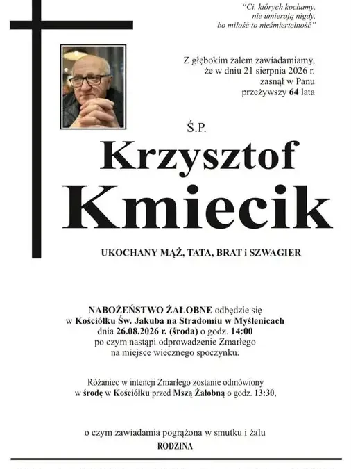 Nabożeństwo żałobne śp. Krzysztofa w Myślenicach – 26 sierpnia