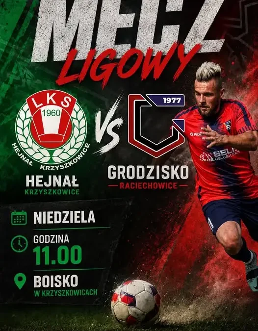 Mecz ligowy w Krzyszkowicach: Grodzisko Raciechowice zmierzy się z Hejnałem