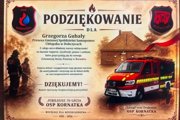 Gminna Spółdzielnia „Samopomoc Chłopska” w Dobczycach wspiera jubileusz 75-lecia OSP Kornatka
