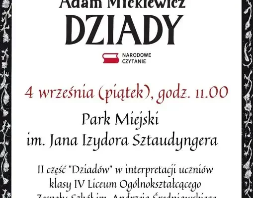 Narodowe Czytanie „Dziadów” w Myślenicach – 4 września w Parku Miejskim