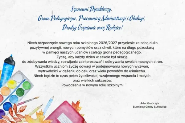 Życzenia burmistrza Sulkowic na nowy rok szkolny 2026/2027