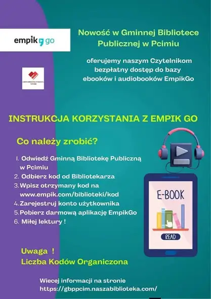 Darmowe kody Empik Go i Legimi na wrzesień w Bibliotece w Pcimiu
