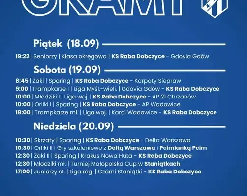 Weekendowy rozkład jazdy KS Raba Dobczyce – sprawdź, gdzie zagrają Twoi ulubieńcy