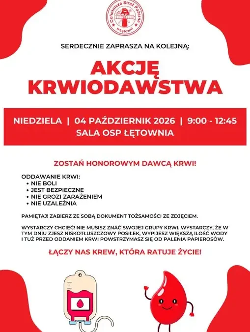 OSP Łętownia organizuje akcję honorowego krwiodawstwa – 4 października 2026